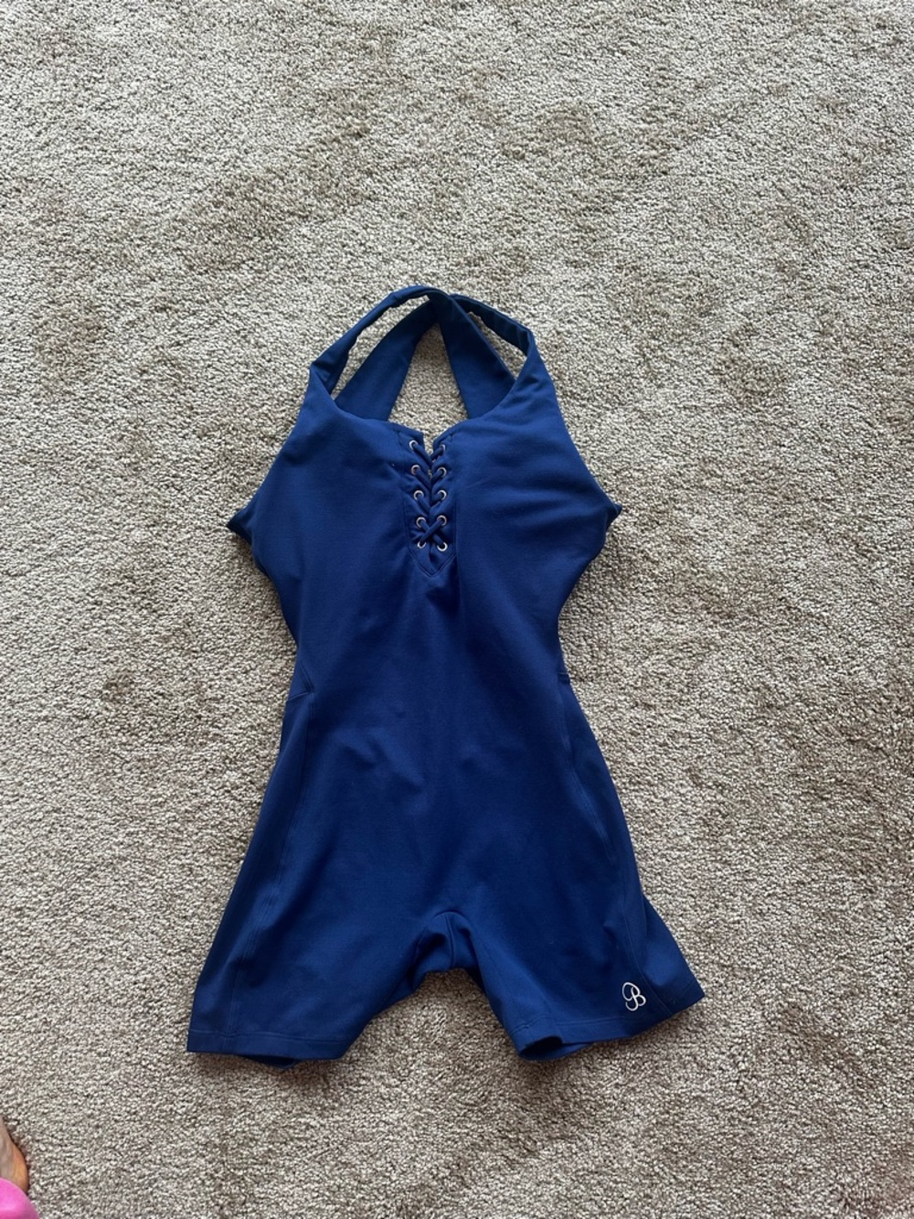 Bombshell Sportswear Navy Lace-Up Halter Jumpsuit Romper